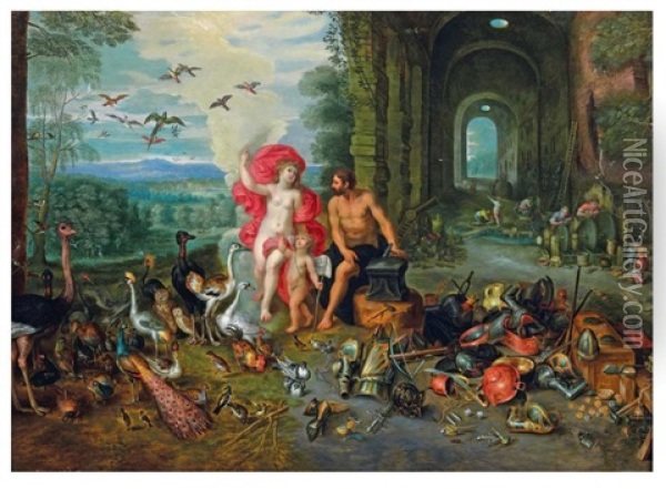 Venus Dans La Forge De Vulcain (collab. W/workshop) Oil Painting - Hendrik van Balen the Elder