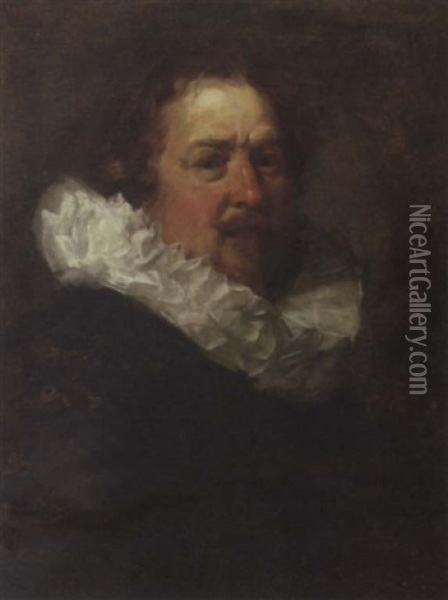 Portrait Of A Gentleman In A Brown Jerkin With A White Ruff Oil Painting - Frans Hals