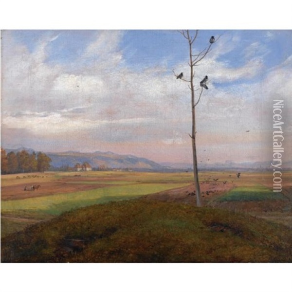 Parti Ved Dresden (view Over Fields Near Dresden) Oil Painting - Johan Christian Dahl