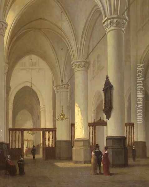 A church interior with figures conversing Oil Painting - Jan-Baptiste Tetar van Elven