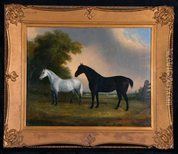 Two Horses In Landscape Oil Painting - John Dean (Sir) Paul