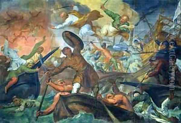The Miraculous Intervention of SS Peter and Paul in the Battle of Lepanto Oil Painting - Ottaviano Dandini