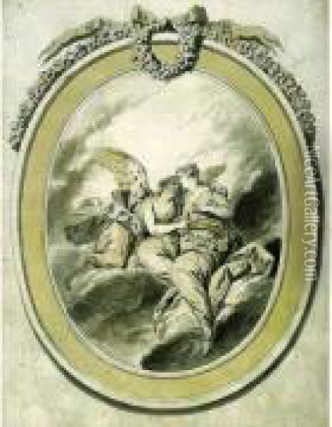 Allegorie De L'amour Dans Un Encadrement Ovale Dessine En Trompe-l'oeil Oil Painting - Jean Jacques Francois Le Barbier