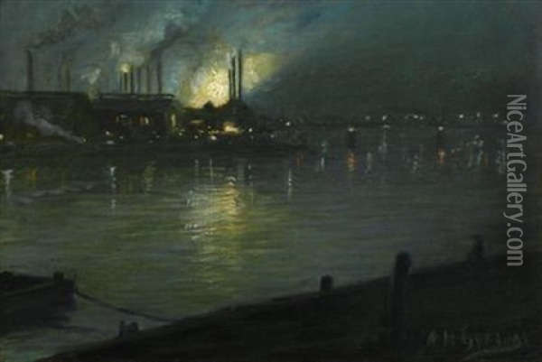 Pittsburgh Night Scene Oil Painting - Aaron Harry Gorson