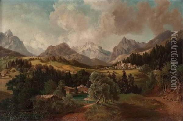 Dorf In Alpiner Landschaft Oil Painting - Franz Barbarini