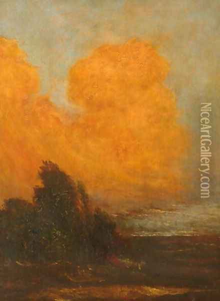 Evening Landscape, c.1890 Oil Painting - George Frederick Watts