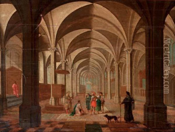 The Transept Of A Gothic Church With Christ And The Woman Taken In Adultery Oil Painting - Peeter, the Elder Neeffs