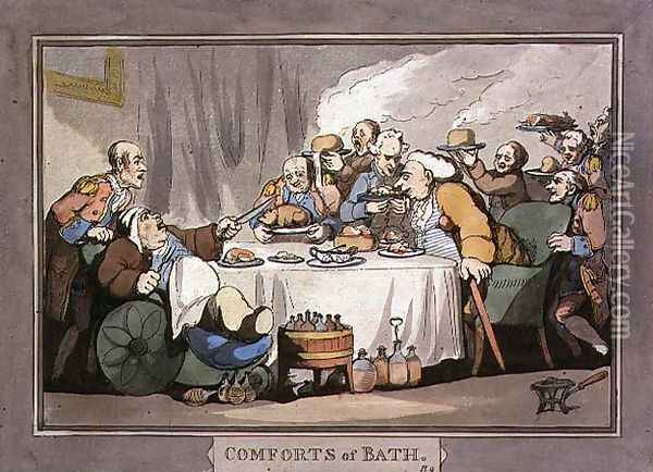 The Gourmets, plate 9 from Comforts of Bath, 1798 Oil Painting - Thomas Rowlandson