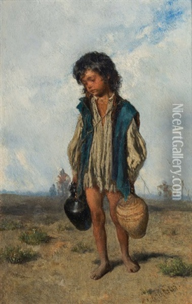 Young Water Carrier Oil Painting - August Xaver Carl von Pettenkofen