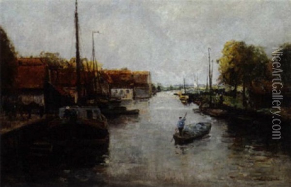 The River Oude Rijn Near Katwijk Binnen Oil Painting - German Grobe