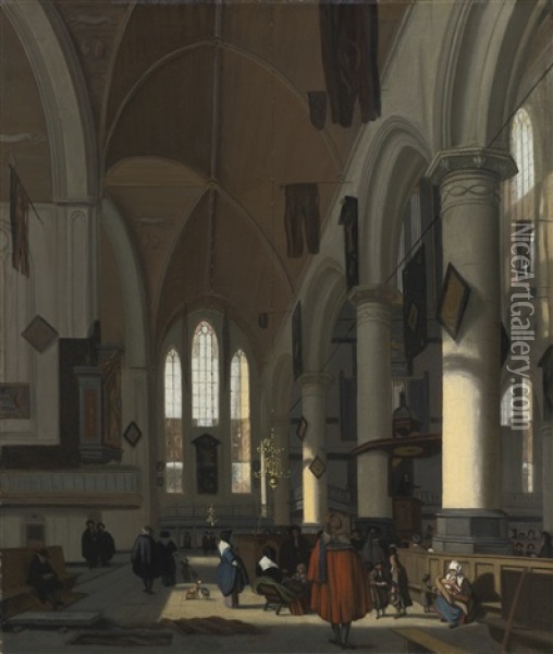 The Interior Of The Oude Kerk, Amsterdam, From The North Aisle Looking West Oil Painting - Emanuel de Witte