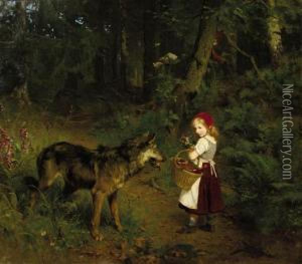Rotkappchen Im Walde: Little Red Ridinghood Oil Painting - Paul Friedrich Meyerheim
