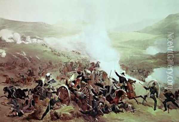The Cavalry Charge at Balaclava 25th October 1854 Oil Painting - Etienne Carjat