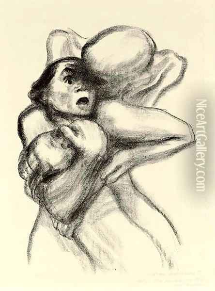Tod packt eine Frau, Plate 4 from Tod Oil Painting - Kathe Kollwitz