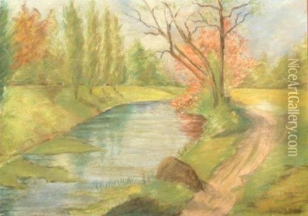 Landschaft Mit Flusslauf Oil Painting - Jerome Rene Demoulin