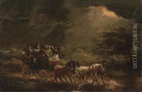 A Stage Coach And Four On A Stormy Night Oil Painting - John Charles Maggs