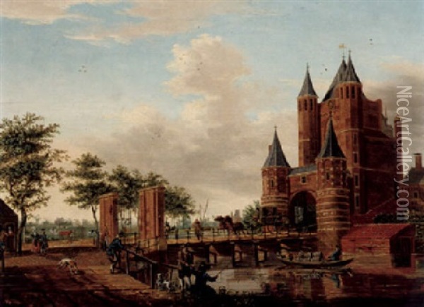 Haarlem, The Amsterdamse Poort Oil Painting - Isaac Ouwater