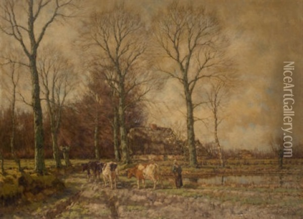 Landscape With Cattle Oil Painting - Arnold Marc Gorter