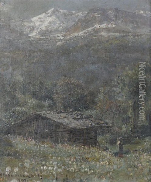 Sommerliche Alpenlandschaft Mit Chalet Oil Painting - Henri Girardet