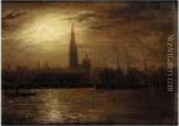 Moonlight On The Thames Oil Painting - Walter Meegan