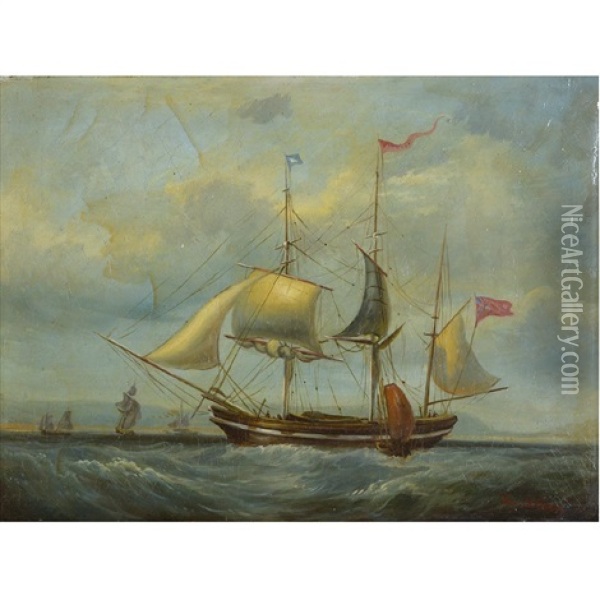 Sailing Ship Oil Painting - Edouard Adam