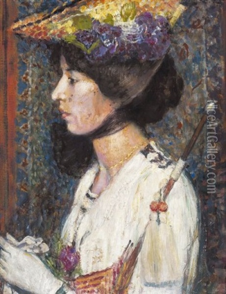Le Modele Au Chapeau (+ Le Jardin, Verso) Oil Painting - Georges Lemmen