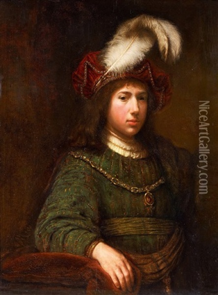 Junger Mann Mit Federbarett Oil Painting -  Rembrandt van Rijn