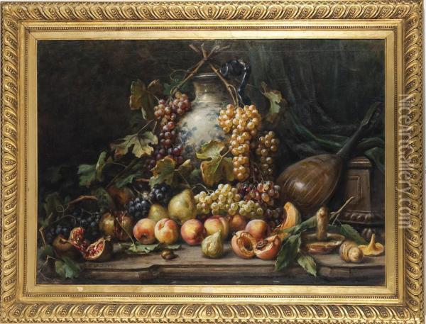Natura Morta Con Frutta E Funghi Oil Painting - Giuseppe Falchetti
