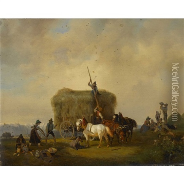 Die Heuernte Oil Painting - August Franz Schelver