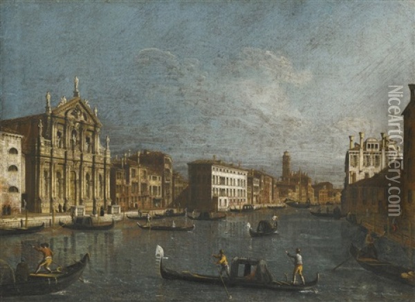 Venice, The Grand Canal Looking North-east From The Chiesa Degli Scalzi To The Cannaregio, With The Campanile Of San Geremia Oil Painting - Bernardo Bellotto