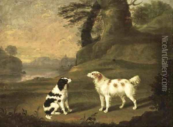 Two spaniels in a wooded river landscape Oil Painting - Thomas Stringer