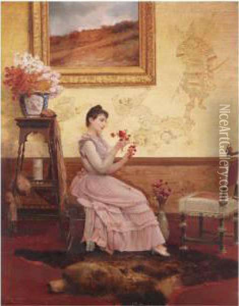 Jeune Femme Arrangeant Un Bouquet Oil Painting - Georges Croegaert