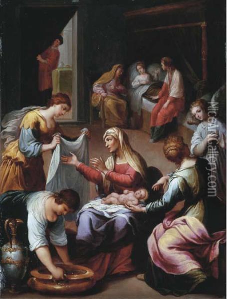 The Birth Of The Virgin Oil Painting - Giovanni Maria Butteri
