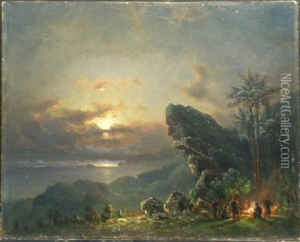 Encampment At Sunset In The Tropics Oil Painting - Fritz Siegfried George Melbye