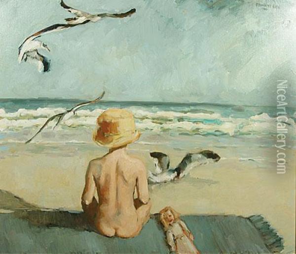 Meisje Op Het Strand. Oil Painting - Frans De Cock