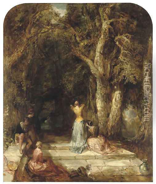 The archery lesson Oil Painting - Alfred Woolmer