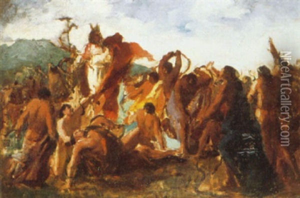 The Battle With Triton From Jason And The Argunauts Oil Painting - Rupert Bunny