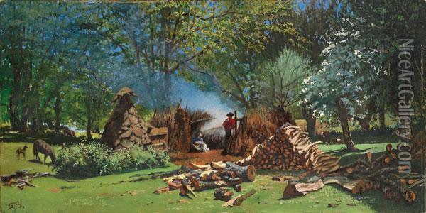 Kohler In Den Waldern Von New Forest Oil Painting - Frank Buchser
