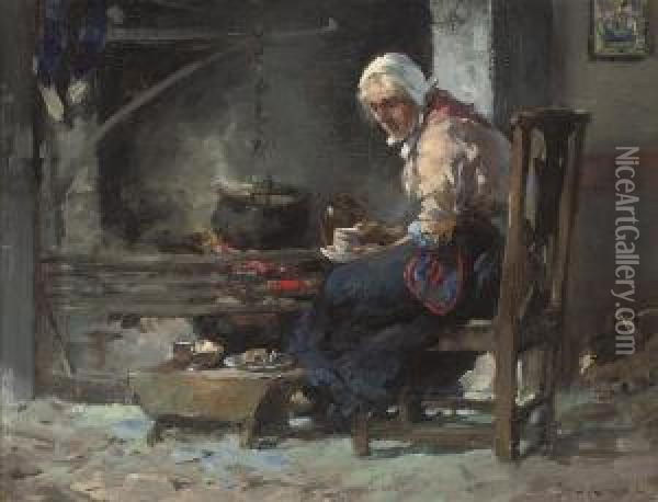 Tea By The Fire Oil Painting - William Bradley Lamond