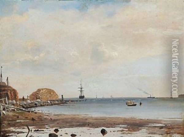 Scene From Kalkbraenderihavnen In Copenhagen Oil Painting - Carl Johann Neumann