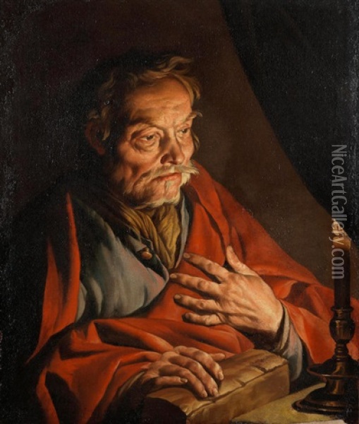 Saint Matthew By Candlelight Oil Painting - Matthias Stom
