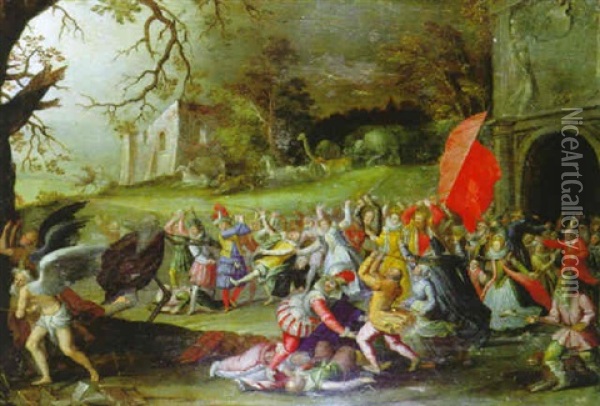 Le Roi Et Son Peuple Chassant Le Temps Et La Mort De La Ville Oil Painting - Jan van Kessel the Younger