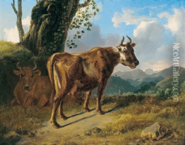 Kuhe In Einer Landschaft Oil Painting - Johann Nepomuk Rauch