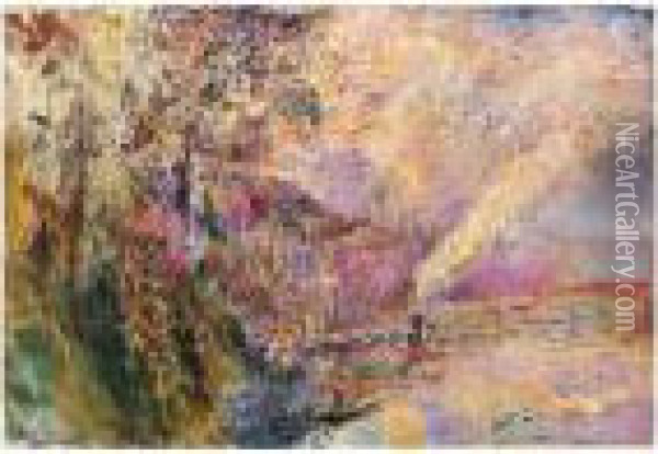 La Bouille, Effet Tres Colore Oil Painting - Albert Lebourg