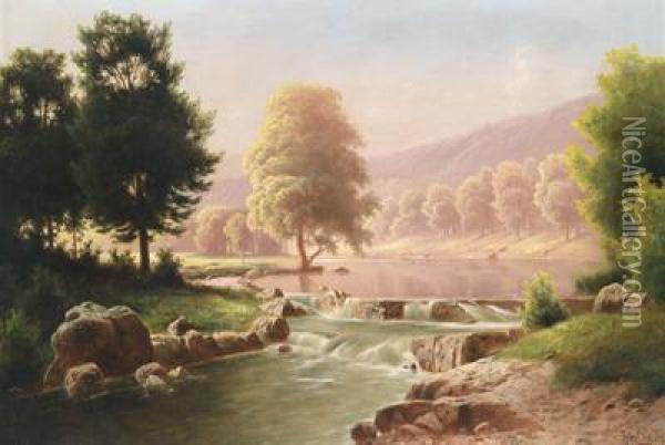 Sommerliche Flusslandschaftmit Katarakt Oil Painting - Fritz Chwala
