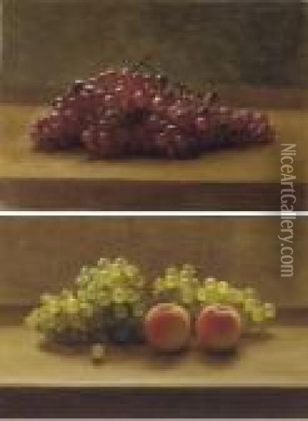 Grapes; And Grapes And Peaches: A Pair Of Works Oil Painting - George Henry Hall