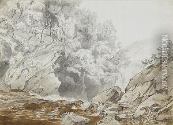 The Falls Of Locky Looking Down From Killin Oil Painting - John White Abbott