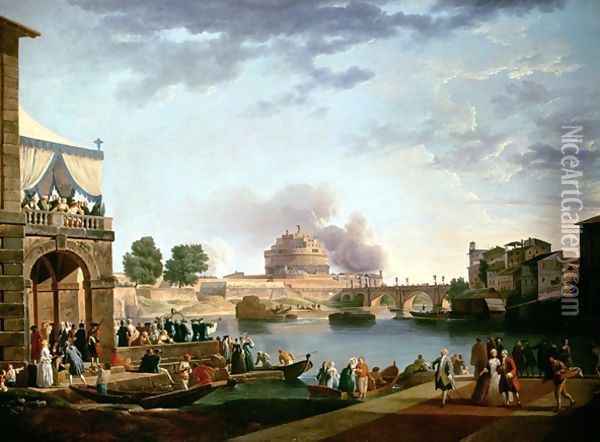 The Election of the Pope with the Castel St Angelo Rome in the background Oil Painting - Antonio Joli