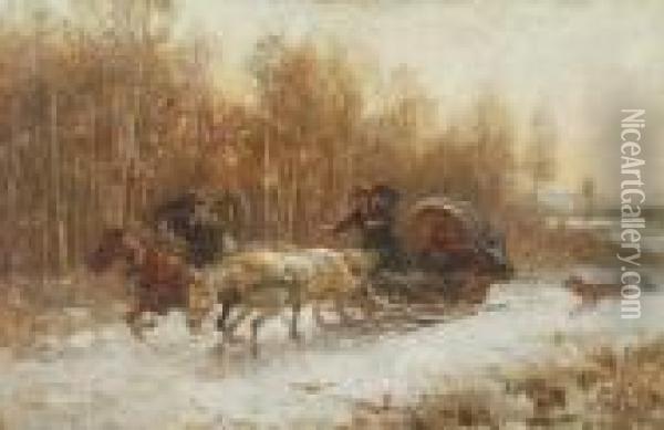 Wolves Attacking Oil Painting - Adolf van der Venne