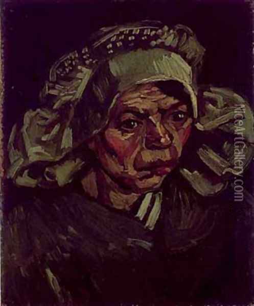 Head Of A Peasant Woman With A White Cap 1885 Oil Painting - Vincent Van Gogh